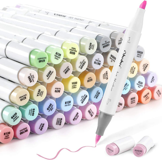 Ohuhu - Marcadores con punta de pincel en colores pastel – 48 colores pastel de doble punta, juego de marcadores de Honolulu Sweetness para artistas adultos para colorear bocetos e ilustración – Pincel y cincel – Tinta recargable a base de alcohol