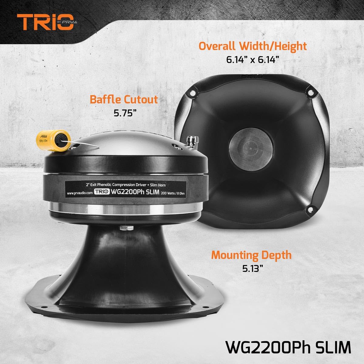 PRV AUDIO - driver de compresión de rango medio de salida de 2 pulgadas + bocina WG2200Ph Slim 200 vatios 8 ohmios 109 dB, bocina de aluminio de perfil poco profundo + driver fenólico de ferrita