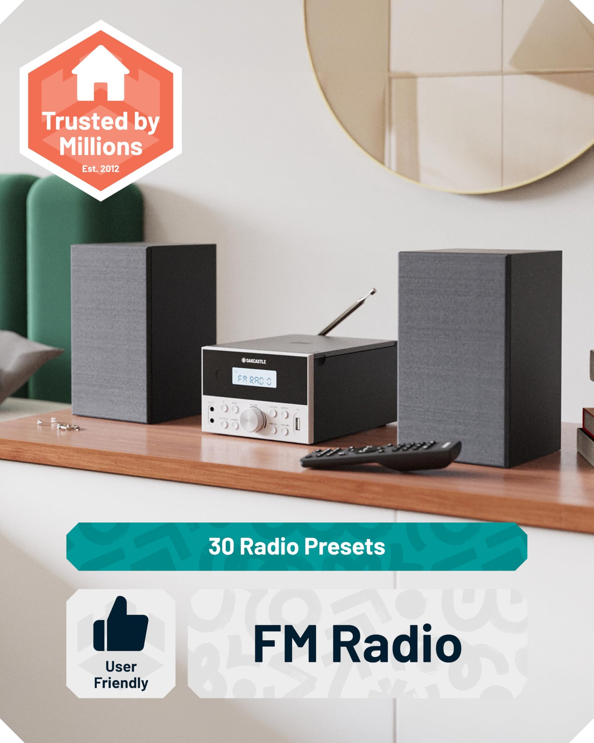 Sistema Estéreo Bluetooth 5.2 Potente de 20 W con Reproductor de CD y Altavoces de Madera para el Hogar