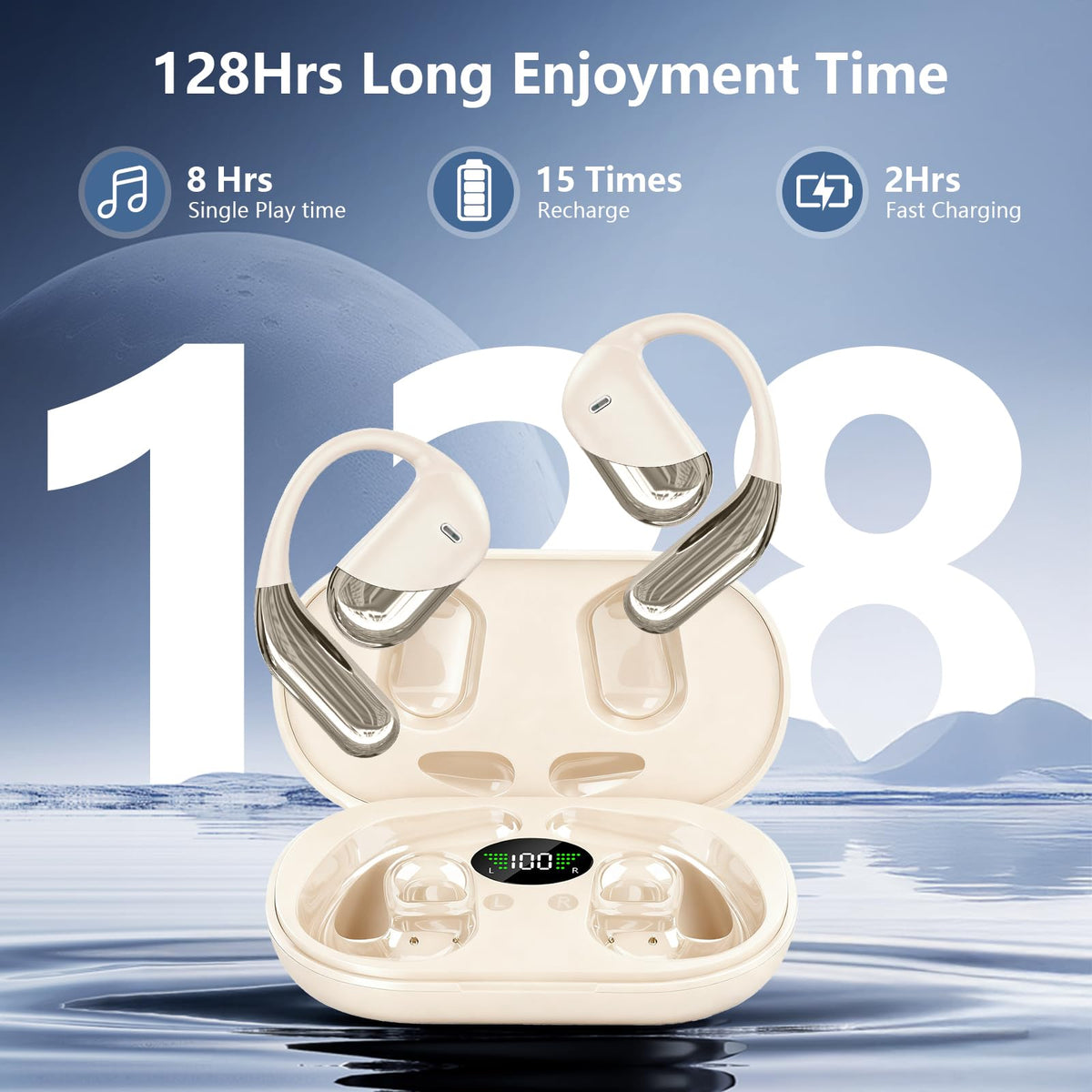 Auriculares Inalámbricos Bluetooth 5.4 con Ganchos IPX7 Impermeables y Funda LED