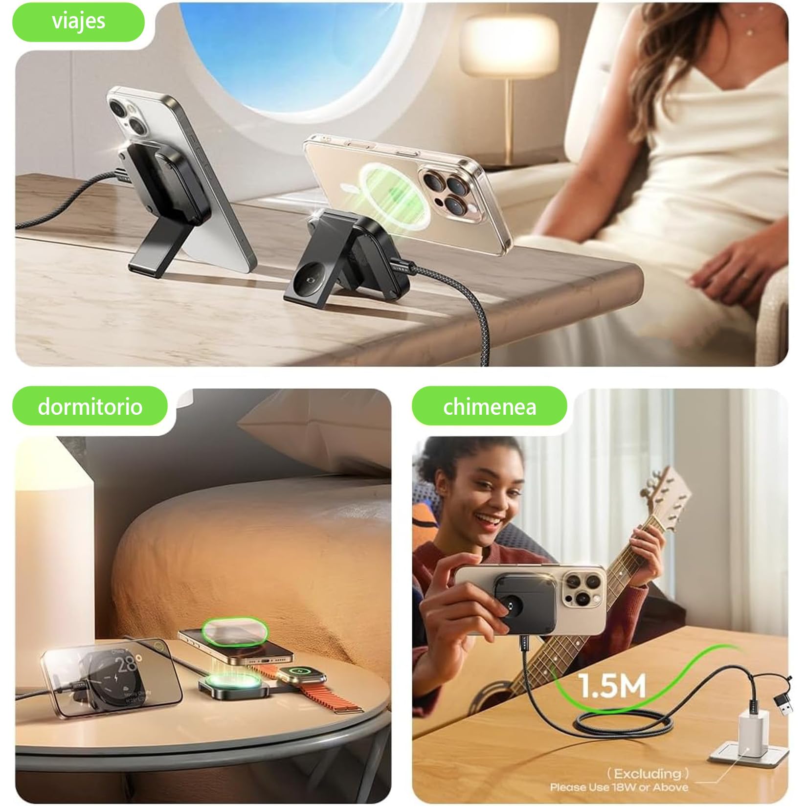 Cargador Inalámbrico Sadoway Negro 15W Plegable Magnético 2 en 1 Compatible con iPhone y Apple Watch