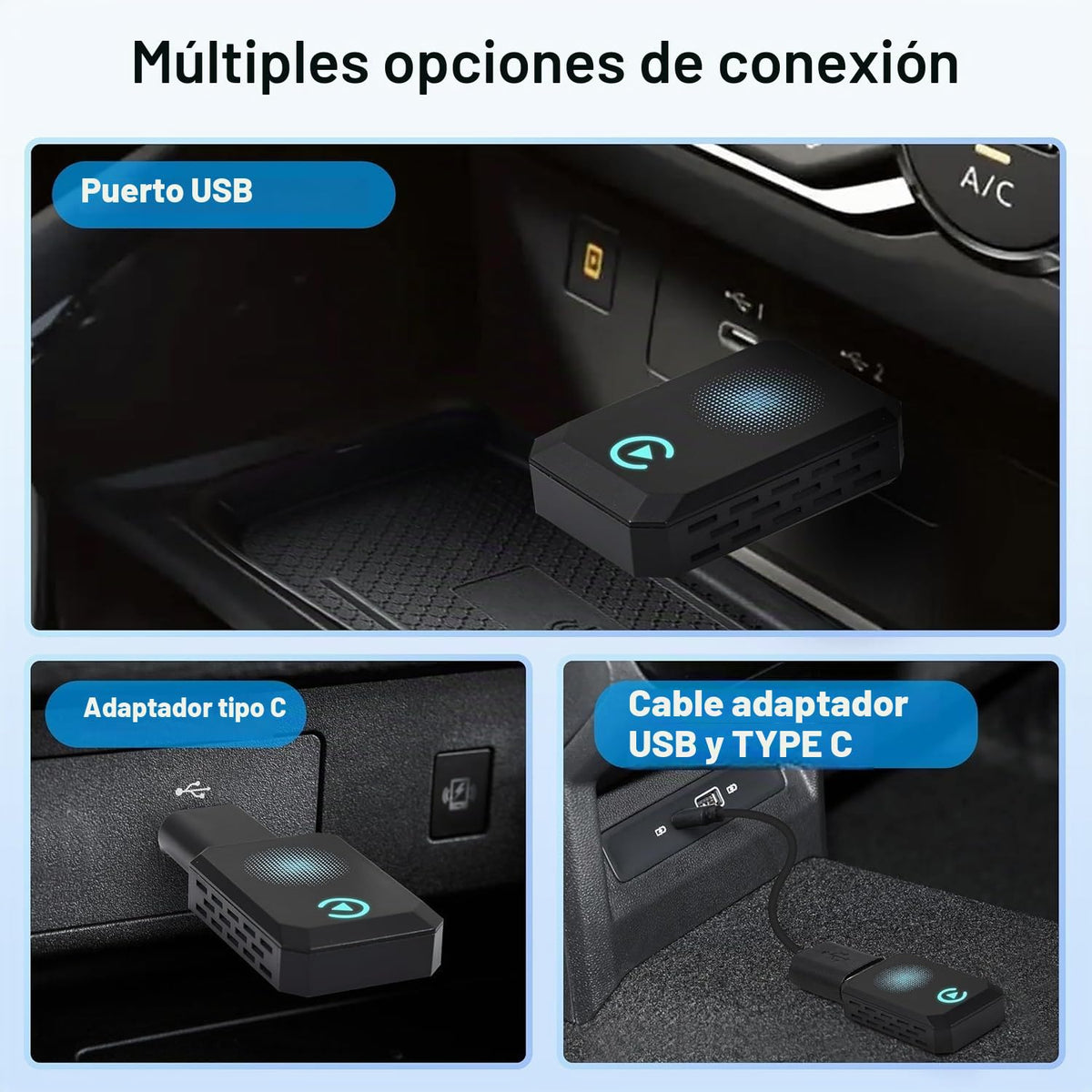 Adaptador Inalámbrico iPhone USB-C USB CarPlay Cable a Inalámbrico