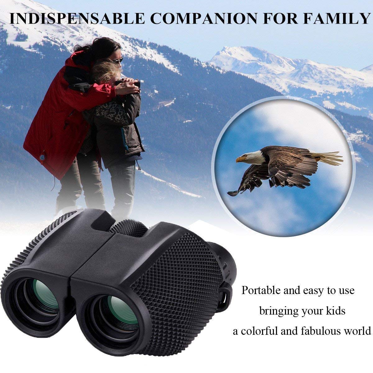 Timotech Binoculares Prisma 10x25 Zoom BAK4 con Enfoque Ajustable a Prueba de Agua para Senderismo, Campamento, Viajes, Caza, Conciertos | Binoculares para niños Profesional HD con Alta resolución