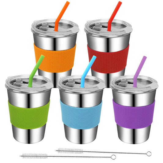 Copas de Acero Inoxidable Rommeka 18/8 con Pajitas para Niños Pequeños, Apilables y Reutilizables