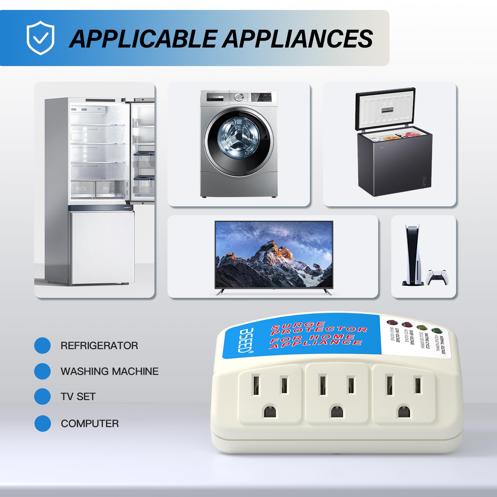 BSEED Enchufe de Aparato Electrodoméstico Protectores contra Sobretensiones Supresor de Potencia Tensión Salida 1 Paqiete