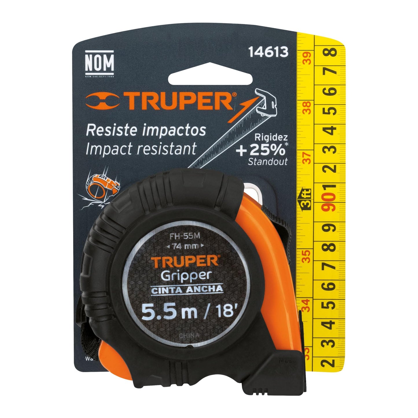 Flexómetro Truper FH-55M Naranja de Impacto 5.5 m Cinta 25 mm