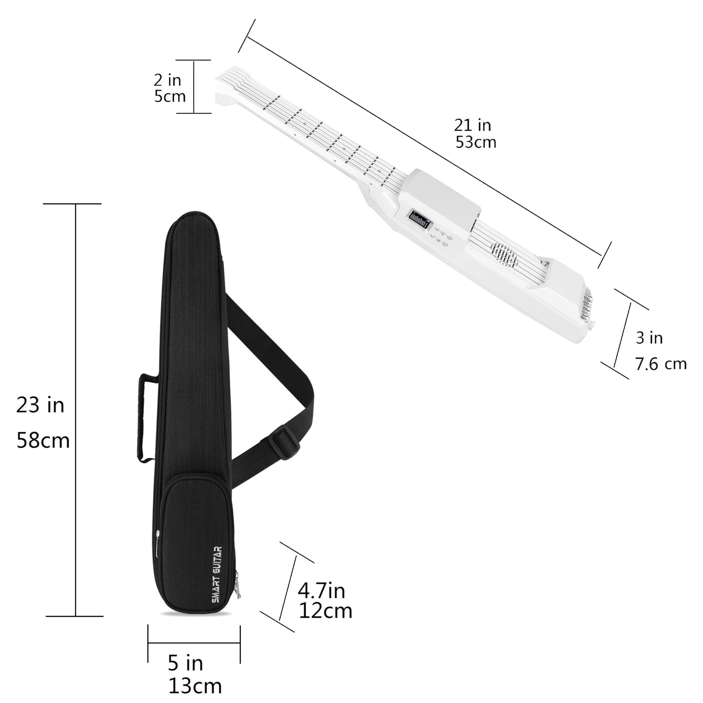 PEFEEL - Guitarra eléctrica acústica inteligente con carga USB, bolsillo para guitarra de viaje, guitarra de acorde portátil, cuello de guitarra para entrenador, principiante, AI LCD (blanco)