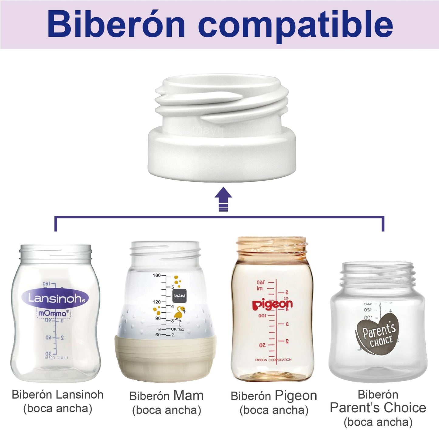 Adaptador de Rosca de Botella Maymom para Sistemas de Extractor de Leche de Boca Ancha (Compatible Universal) – 4 unidades
