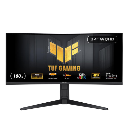 ASUS Monitor Gamer Curvo TUF Gaming VG34VQL3A, 34 Pulgadas, WQHD (3440 x 1440), 180Hz, 1500R, Extreme Low Motion Blur, Freesync Premium Pro, 1ms (GTG),125% sRGB, DisplayHDR 400