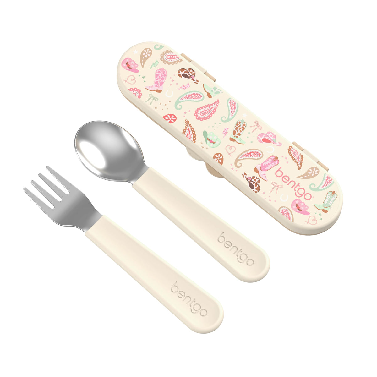 Bentgo Kids - Juego de utensilios de acero inoxidable para niños, tenedor, cuchara y estuche de almacenamiento reutilizables, sin PFAS y BPA, asas de fácil agarre, ligeras, aptas para lavavajillas