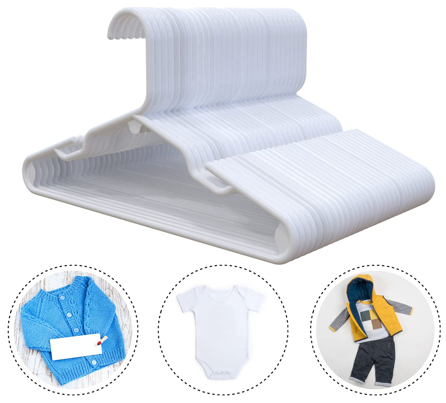 1InTheHome - Juego de 30 perchas blancas para bebés, niños pequeños, niños (paquete de 30)