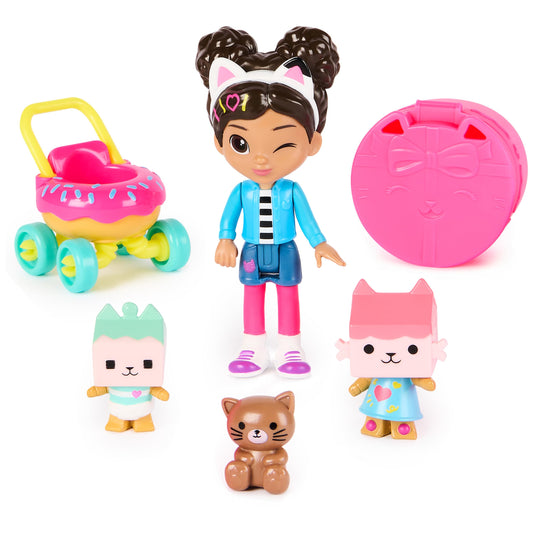 Gabby's Dollhouse, Set de Figuras 'Gabby', Cuidado de Gatitos con Gabby, Bebé Caja y Bebé Caja Benny, Juguetes Sorpresa y Accesorios para la casa de muñecas