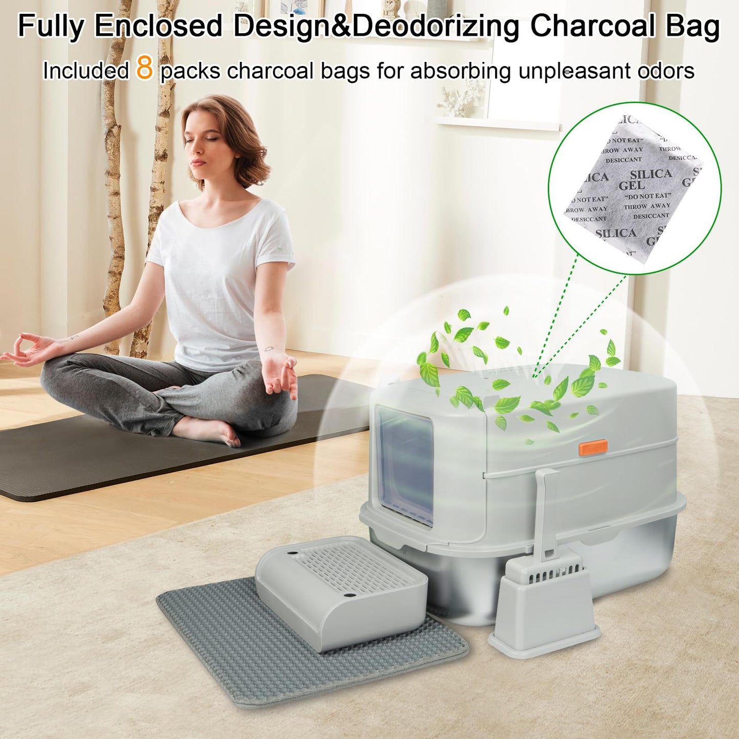 GOYJOY - Caja de Arena para Gatos Acero Inoxidable con Tapa Metal Cerrada XL extraíble Cubierta
