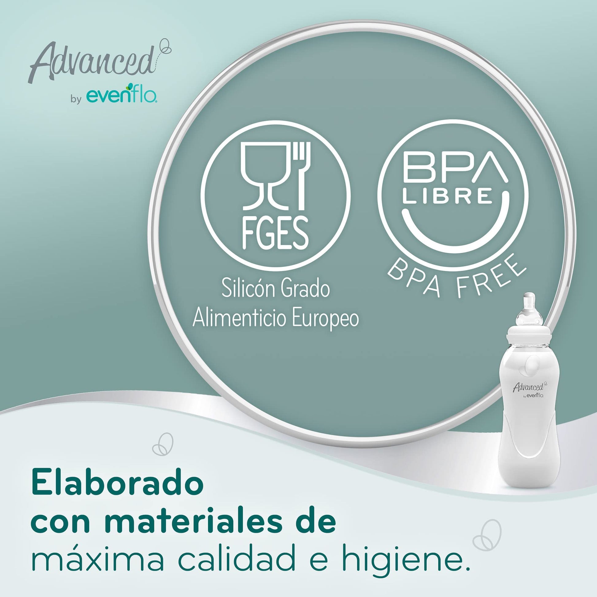 Advanced by Evenflo, Biberón Anticólicos Cuello Estándar, Niño, Color Azul, Flujo Medio, 8oz/240ml, 1 pieza, MEX.