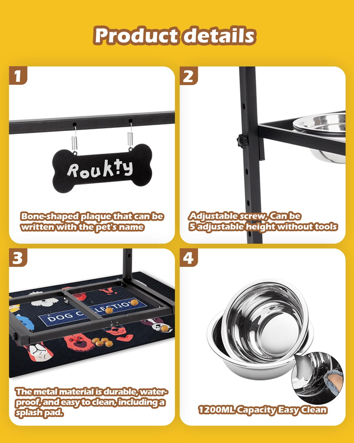 Cuencos elevados para perros con alimentador lento, soporte de tazón elevado de altura ajustable con 2 cuencos de acero inoxidable de 1200 ml, a prueba de derrames, cuencos para perros pequeños, medianos y grandes