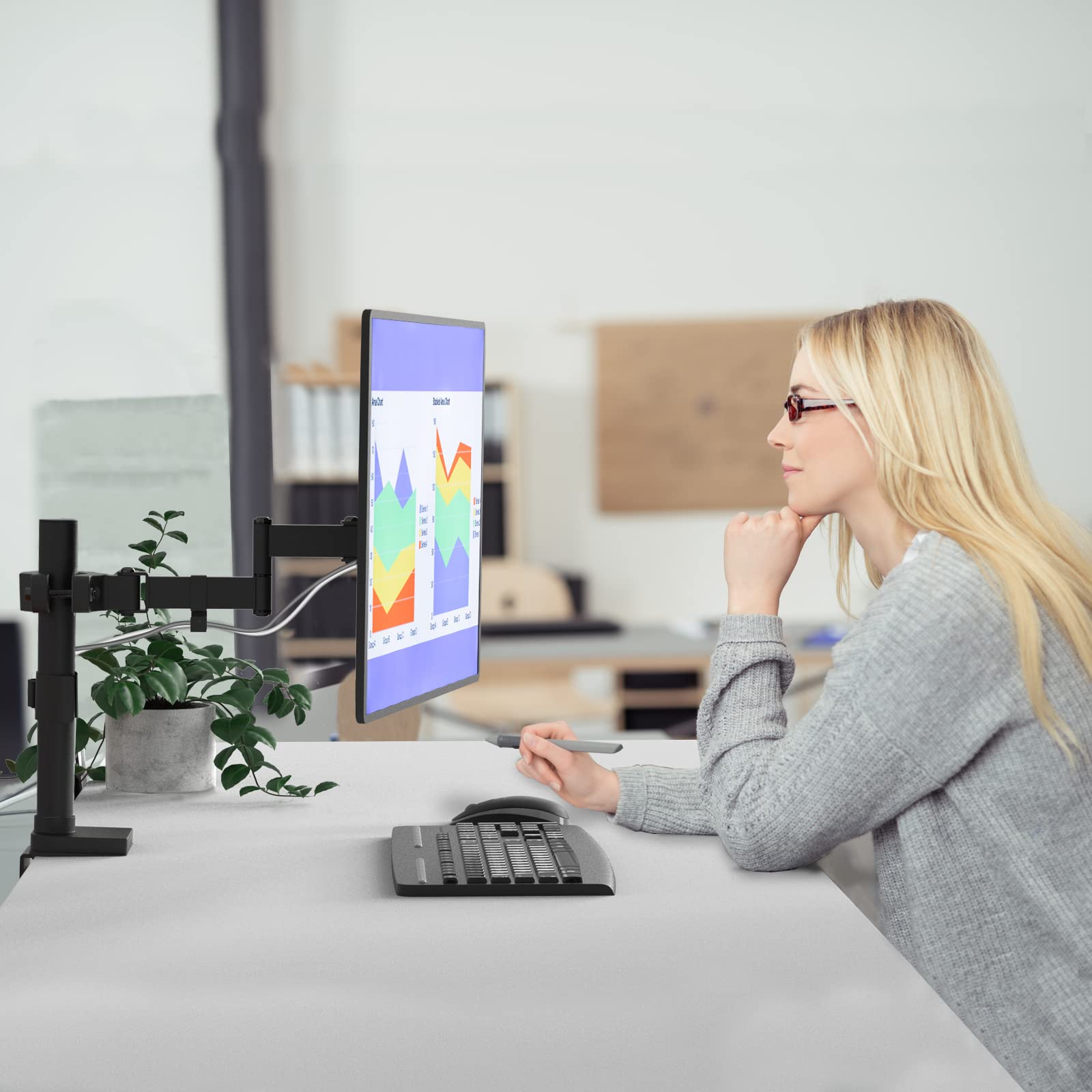 Soporte de Brazo para Monitor WALI Negro Totalmente Ajustable de 2 Niveles con Placa Universal 75 mm y 100 mm