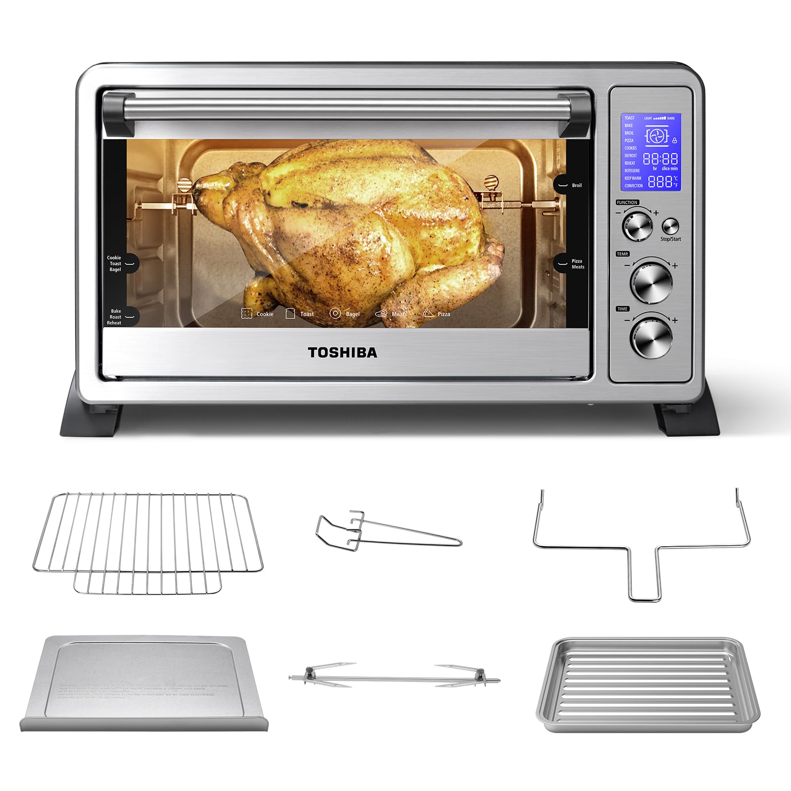 Toshiba AC25CEW-SS Digital oven with Convection/Toast/Bake/Broil Function 6-Slice Bread/12-Inch Pizza Stainless Steel