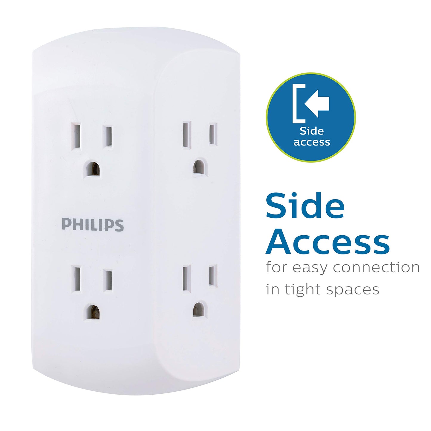 PHILIPS, Multicontacto De Pared De 6 Salidas con Accesos Laterales con Conexión A Tierra, Perfecto para Cargar Teléfonos Móviles, Blanco, 1 Unidad, SPS1460WA/37