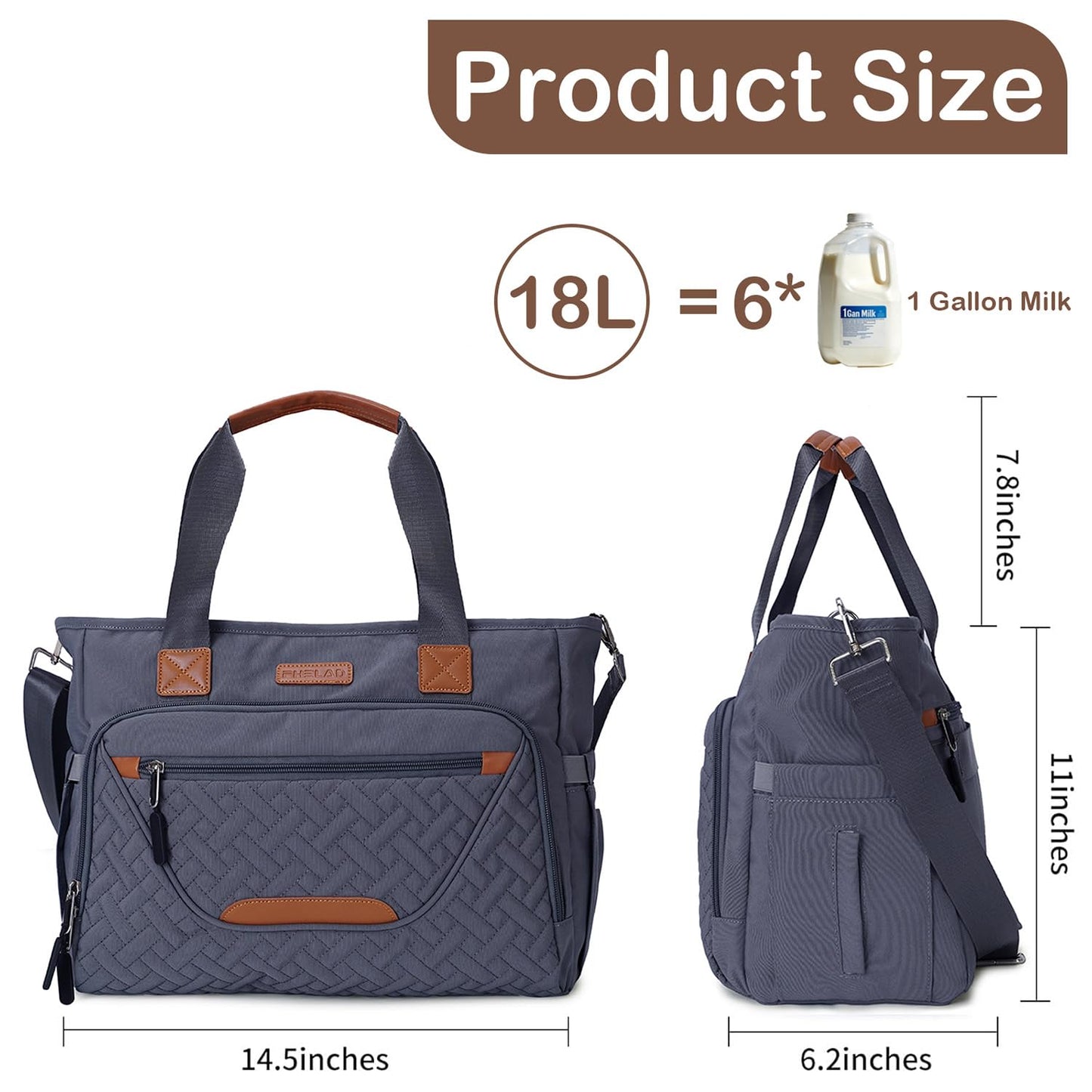 FHELAD - Bolsa de pañales cruzada 4 en 1 con compartimento para portátil de 16 pulgadas, color negro