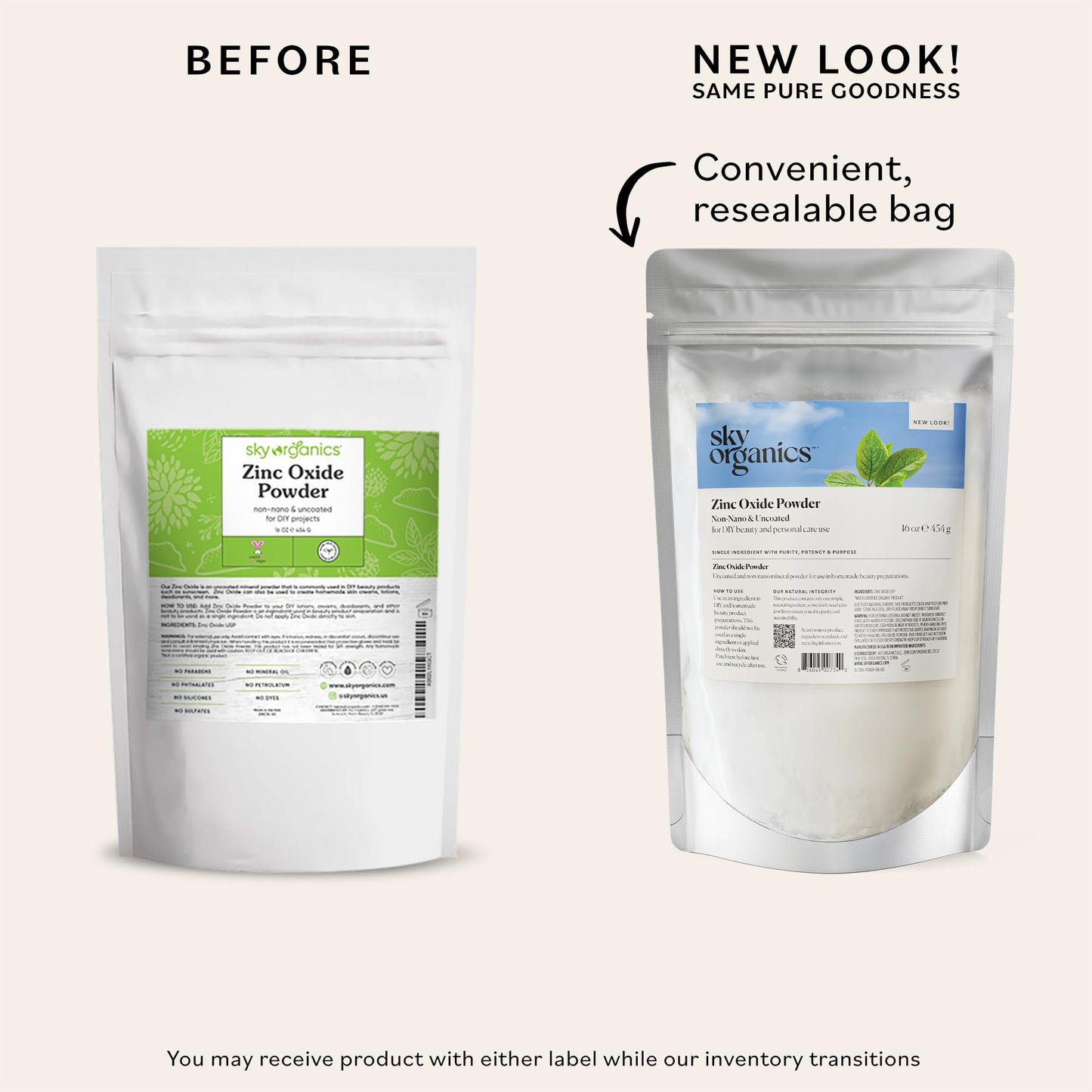 Sky Organics Óxido de Zinc en Polvo 16oz | Sin Revestimiento y Non-Nano | 100% Puro Grado Cosmético