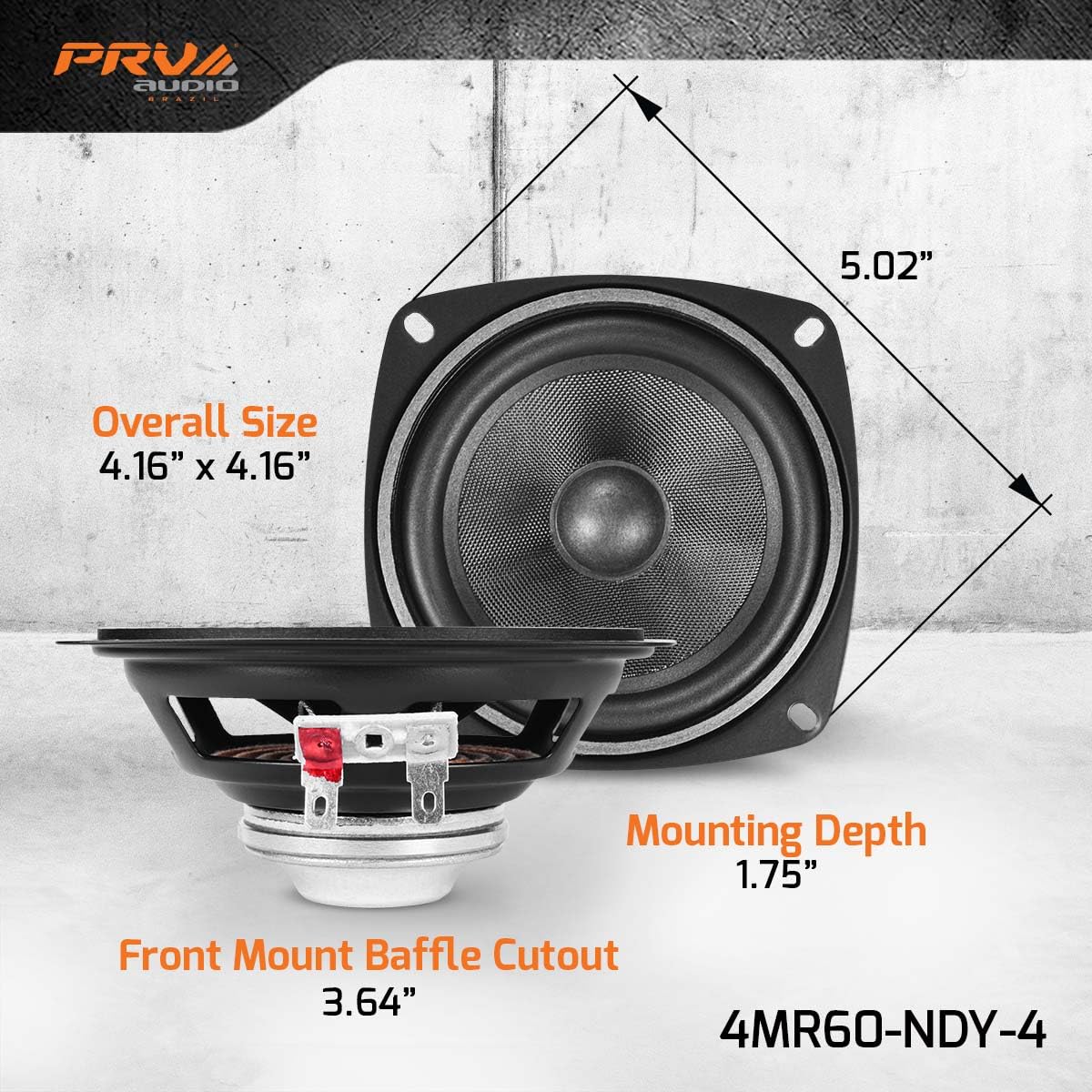 PRV AUDIO 4MR60-NDY-4 PRO - Altavoz de neodimio de rango completo de audio de rango medio - 60 vatios, 4 ohmios - driver compacto y potente para audio del coche - Perfil bajo, sonido de alta fidelidad