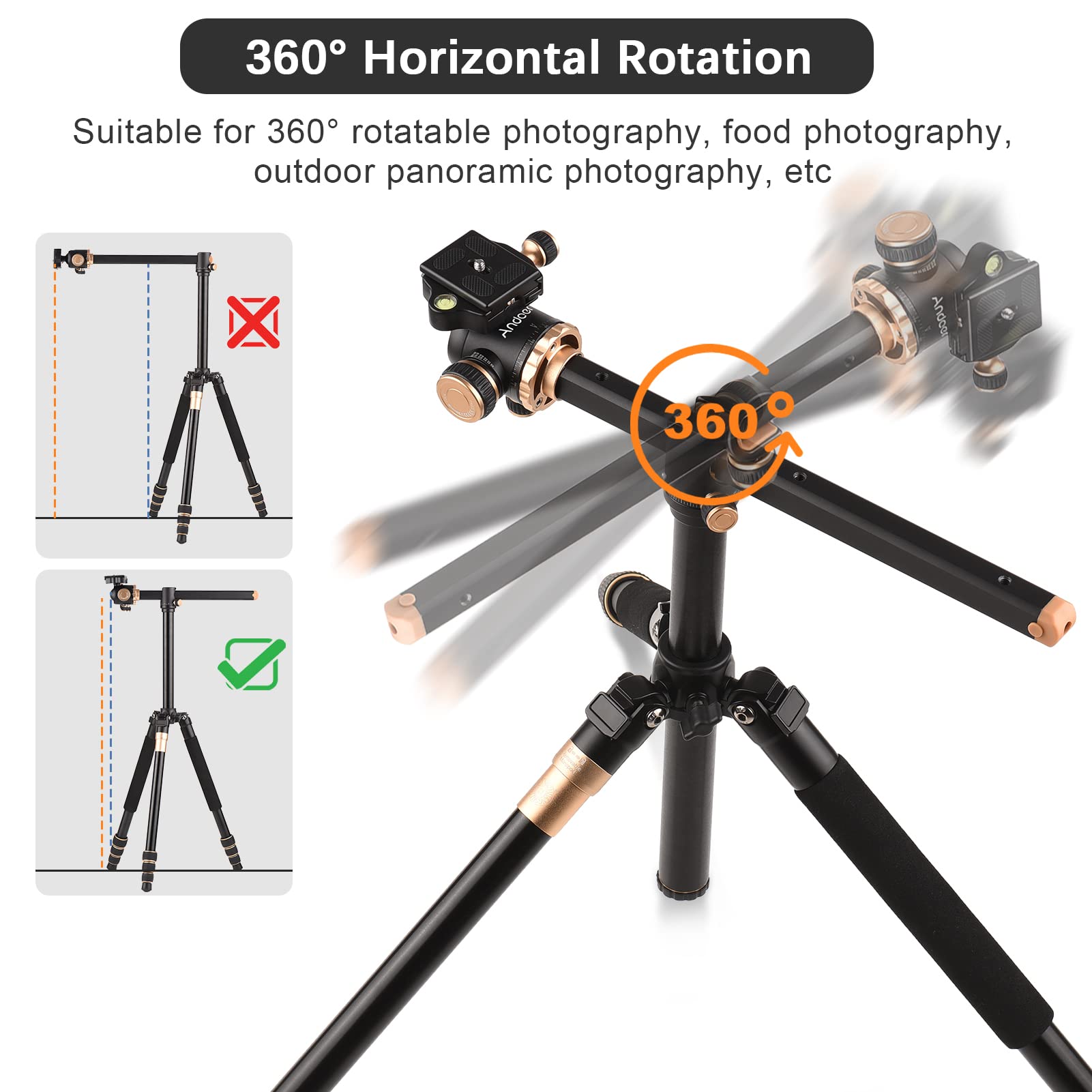 Tripie Aleación de Aluminio 184cm 8kg con Rótula Giratoria 360° para Cámara DSLR y Videocámara