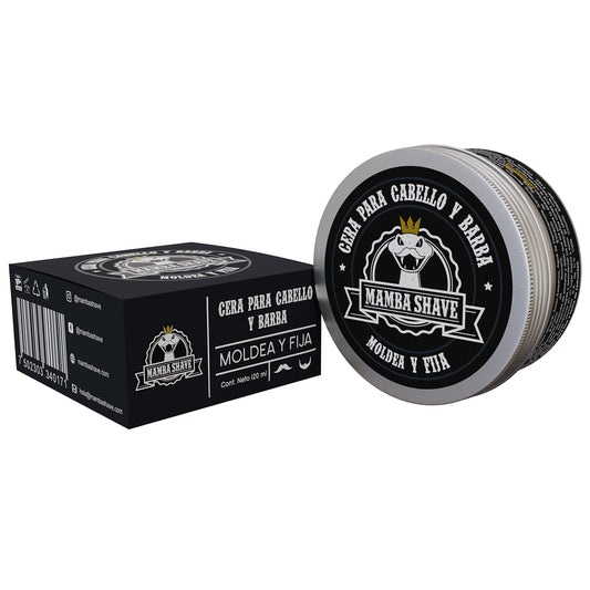 Mamba Shave | Cera para Cabello y Barba - Strong Hold | 120 ml | Cera para Cabello de Fijación Firme Moldea con facilidad el Cabello y la barba. Cera para Cabello y Barba. STRONG HOLD Hair Wax for Men.
