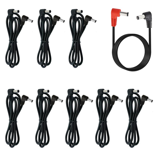 AYCRIT - Cable de alimentación de pedal de guitarra en ángulo recto de 12 pulgadas, 30 cm, cable de alimentación de 5,5 x 2,1 mm, ángulo recto en ambos extremos, paquete de 9 macho a macho