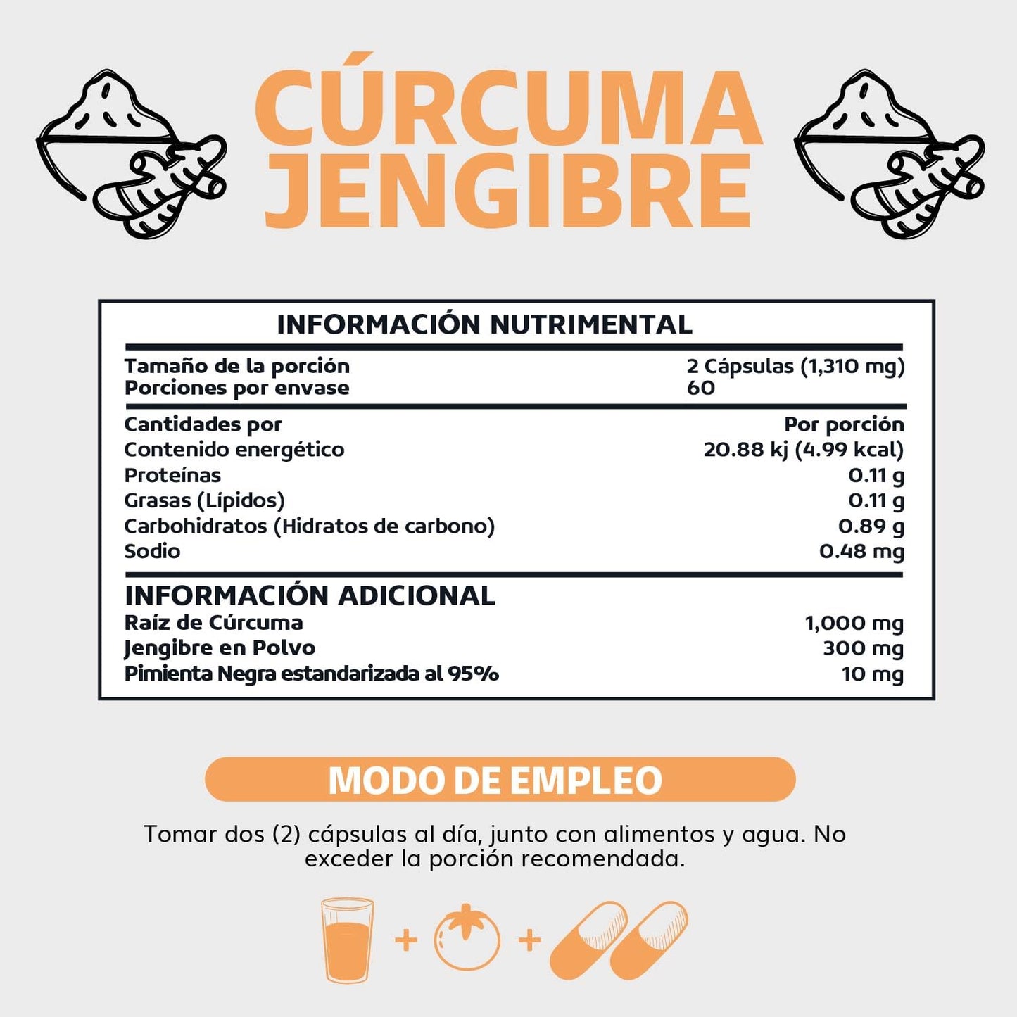 Beyond Vitamins | Cúrcuma + Jengibre potenciado con Pimienta Negra (Piperina) – Máxima Absorción y Calidad Garantizada | Vegano (60 Cápsulas)