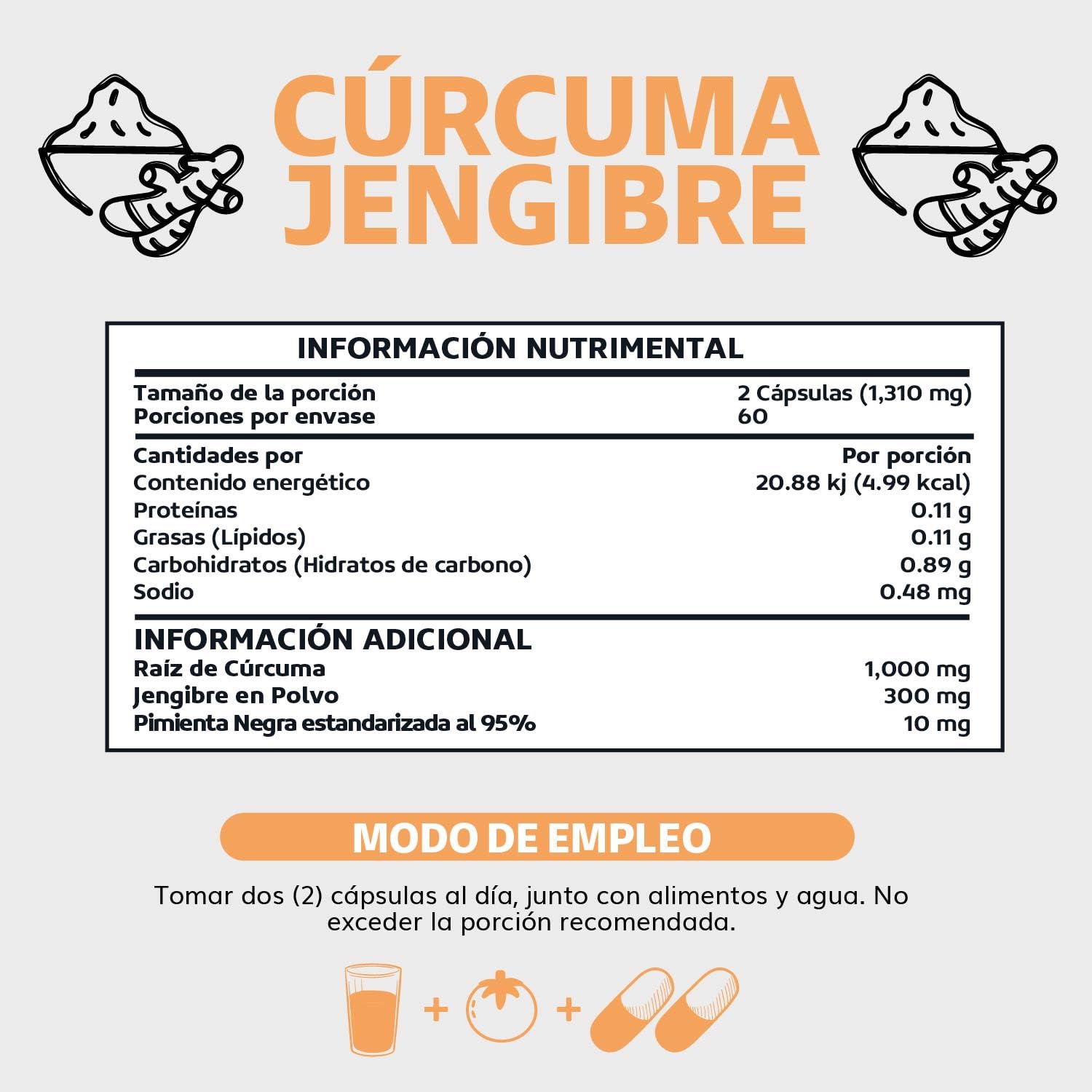 Beyond Vitamins | Cúrcuma + Jengibre potenciado con Pimienta Negra (Piperina) – Máxima Absorción y Calidad Garantizada | Vegano (60 Cápsulas)