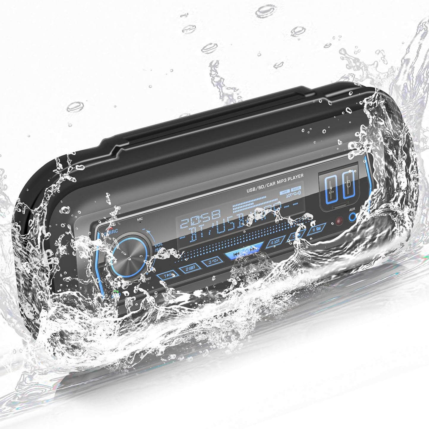 Cubierta de radio marina resistente al agua, carcasa de protección contra salpicaduras estéreo para barco, funda impermeable estéreo marino para receptor universal de medios DIN único