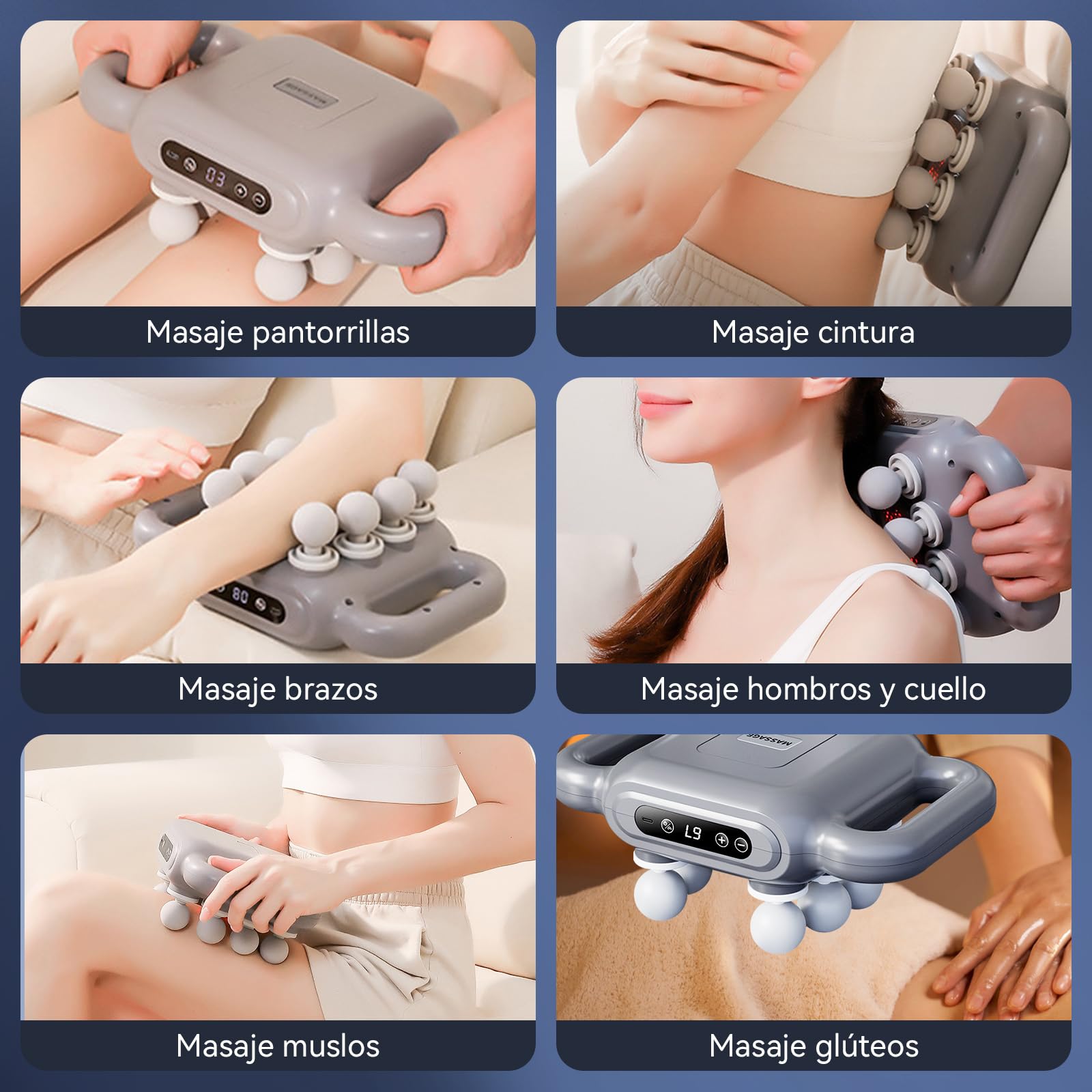 EAHSAP Pistola de Masaje de 8 Cabezas,Masageador Electronico con 6 Modos y 9 Intensidades Ajustables,Pantalla LCD,Para Masaje Muscular,Relajación y Alivio del Dolor