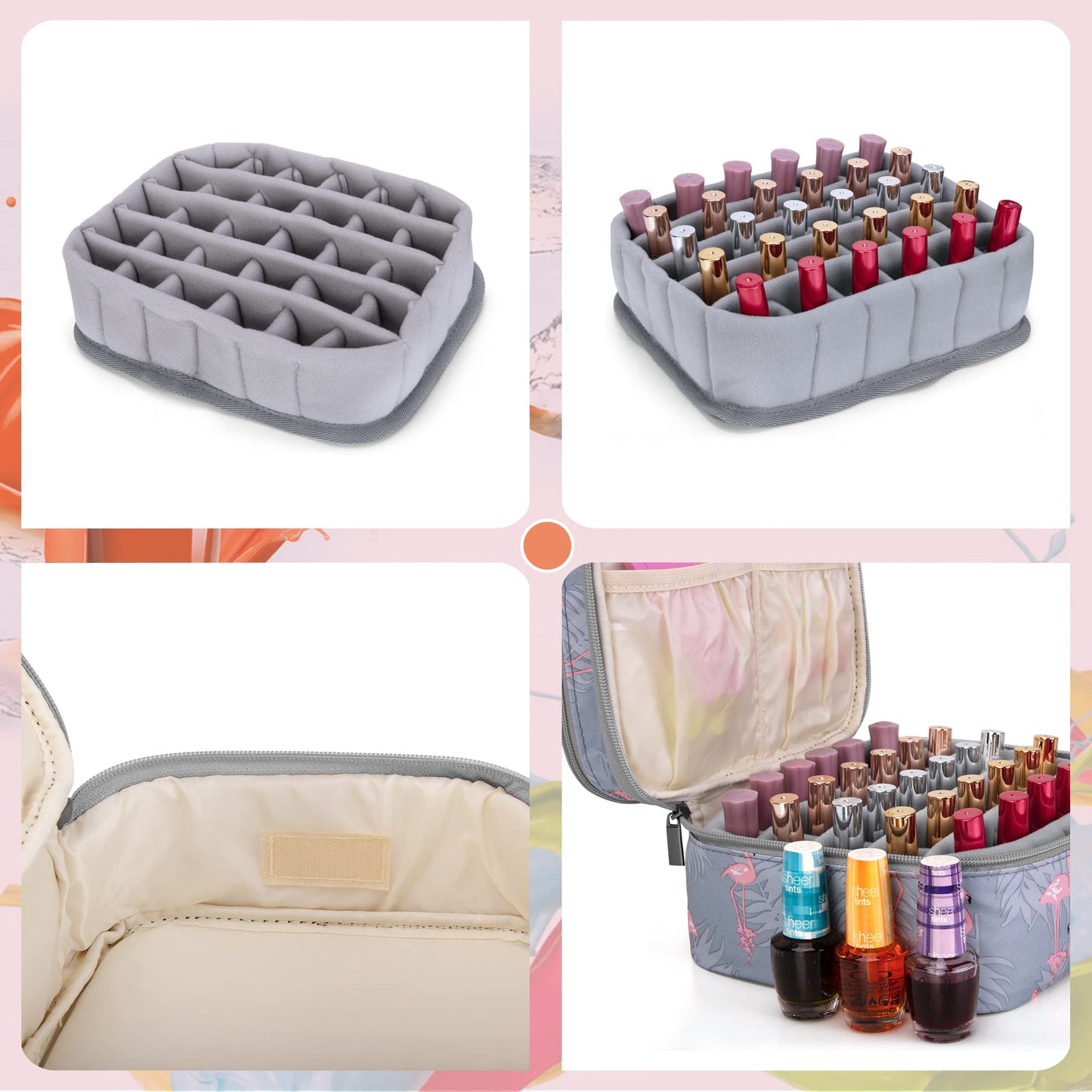 Luxja Nail Polish Carrying Case - Holds 30 Bottles (15ml - 0.5 fl.oz), Double-layer Organizer for Nail Polish and Manicure Set, Flamingo
