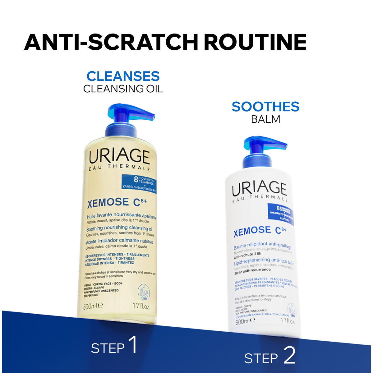 URIAGE XEMOSE Gel de ducha para piel seca, con tendencia atópica I Calma para un confort duradero. Gel en aceite espumoso, suave y nutritivo I Cara y cuerpo I Sin perfume sin jabón I pH fisiológico.