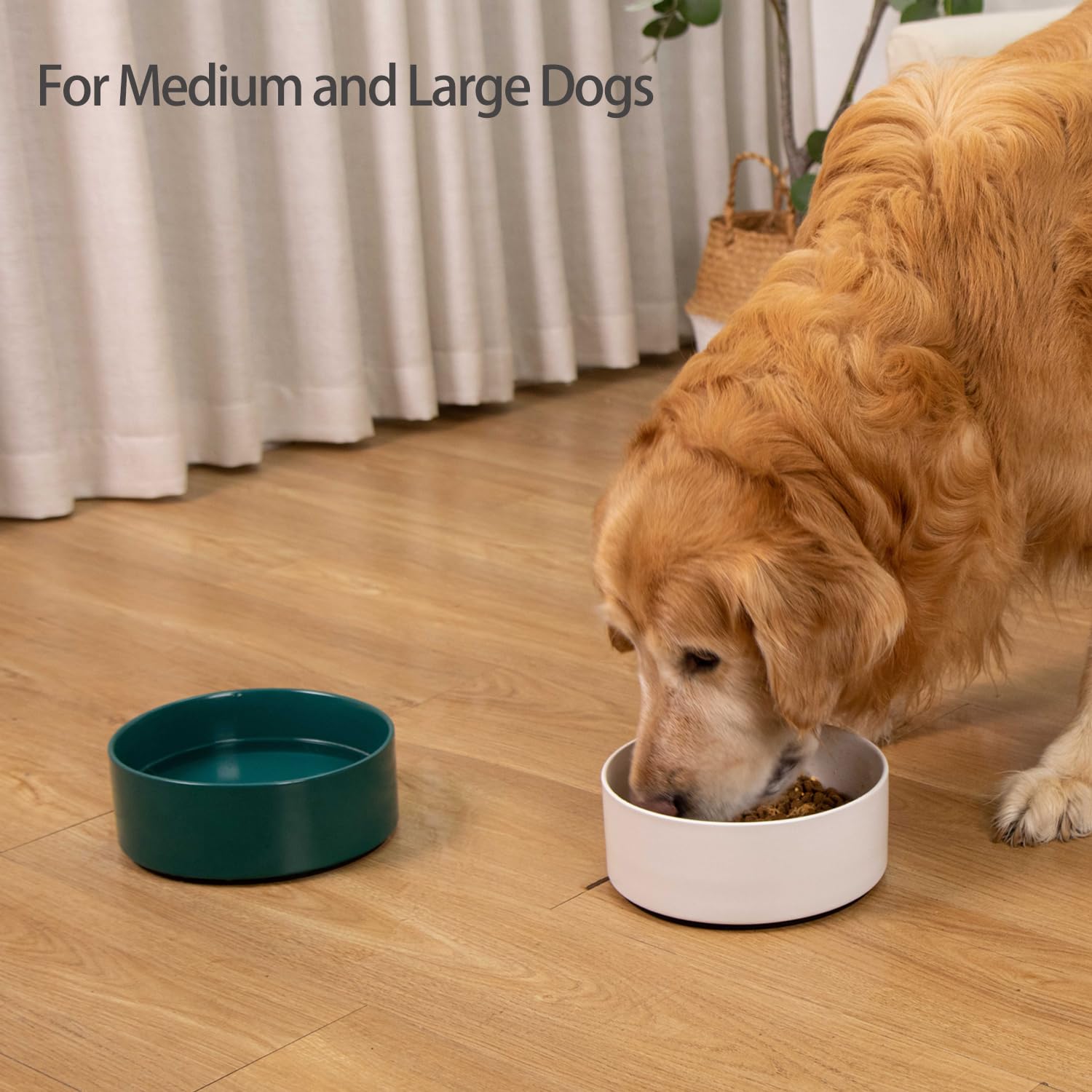 Kitwinney - Cuencos antideslizantes para perros, tazón de cerámica de 8 pulgadas con base de silicona, tazón de agua para perros a prueba de derrames, tazón de alimentación pesado para perros