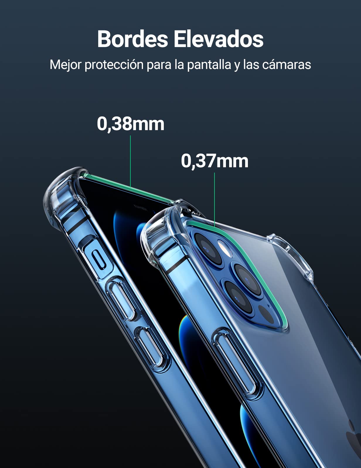 Funda Transparente UGREEN para iPhone 12/12 Pro de 6.1 Pulgadas con Protección de Absorción de Choque y Cojín en Esquinas