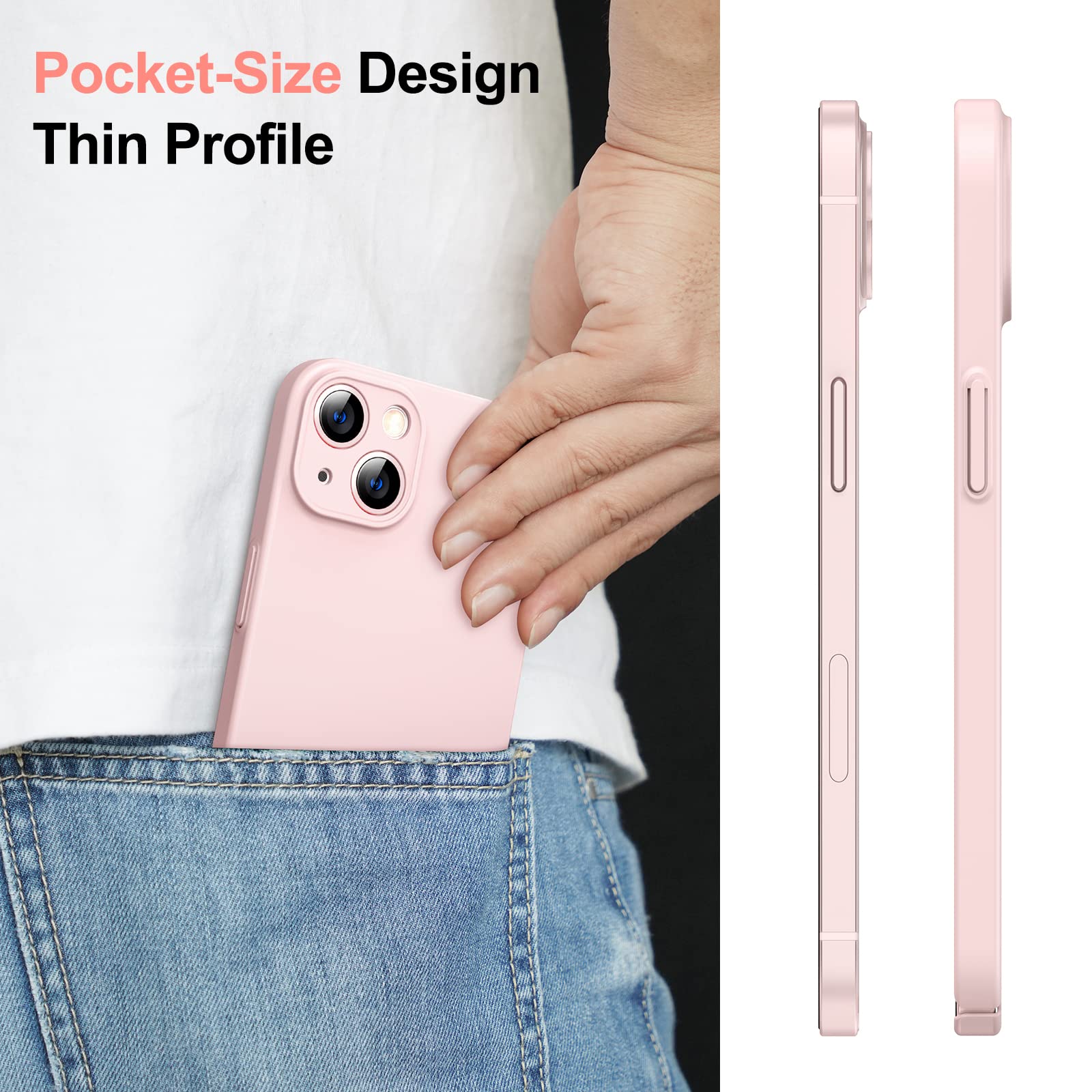 JETech Funda Delgada Mejorada (0,85 mm Grosor) para iPhone 13 6,1 Pulgadas, Cubierta Lente de Cámara Protección Completa, PC Duro Mate Ultra Delgada y Ligero Carcasa (Rosado)