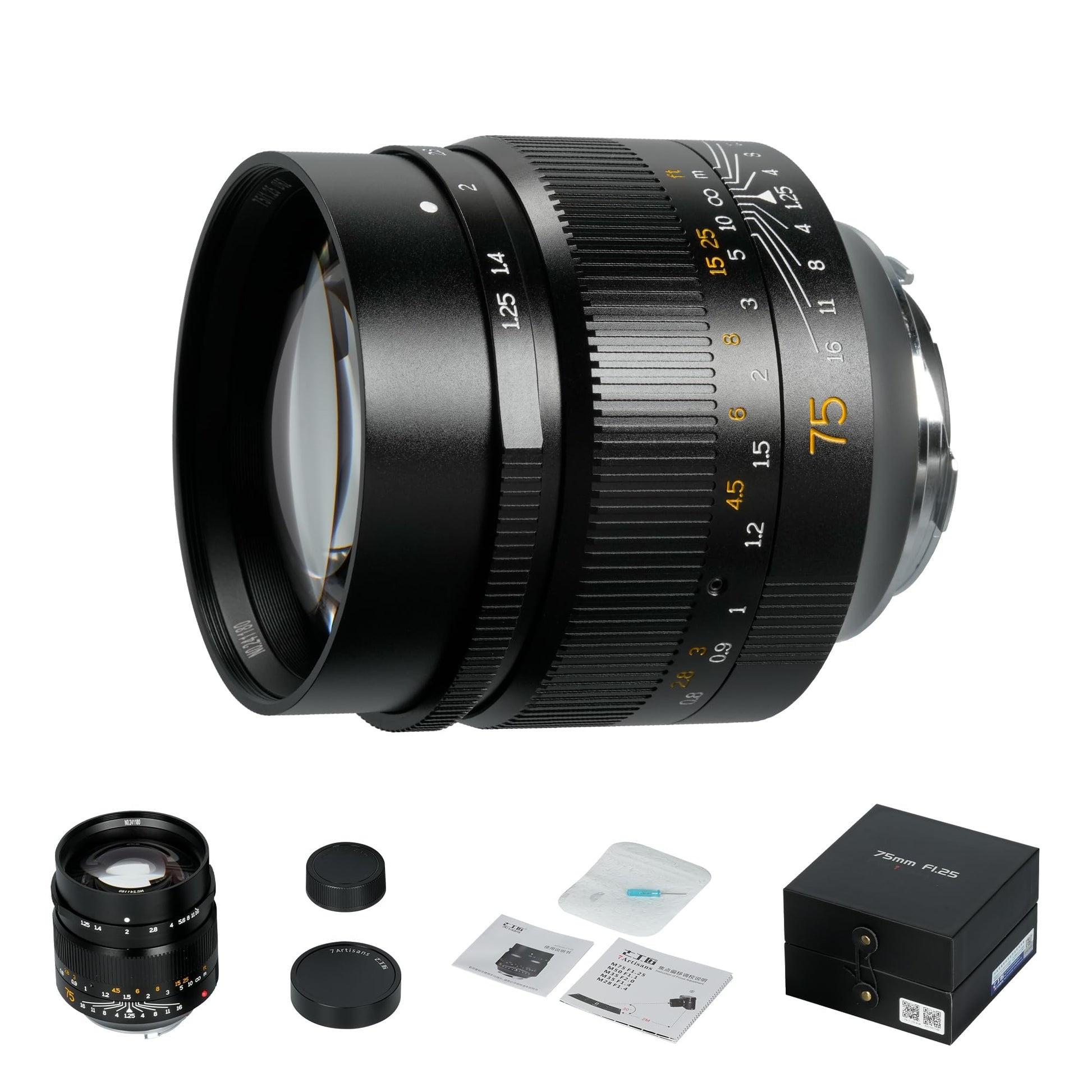 Lente 75 mm F1.25 7artiss Compatible con cámaras Leica M-M M240 M3 M6 M7 M8 M9 M9p M10