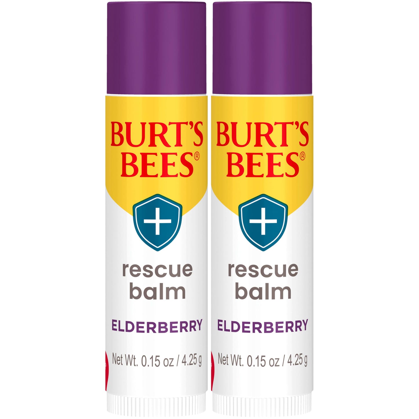 Burt's Bees 100% Natural Origin Rescue Lip Balm with Beeswax and Antioxidant-Rich Elderberry, 2 Tube in Blister Box, Package May Vary, Purple, 0.15 Oz