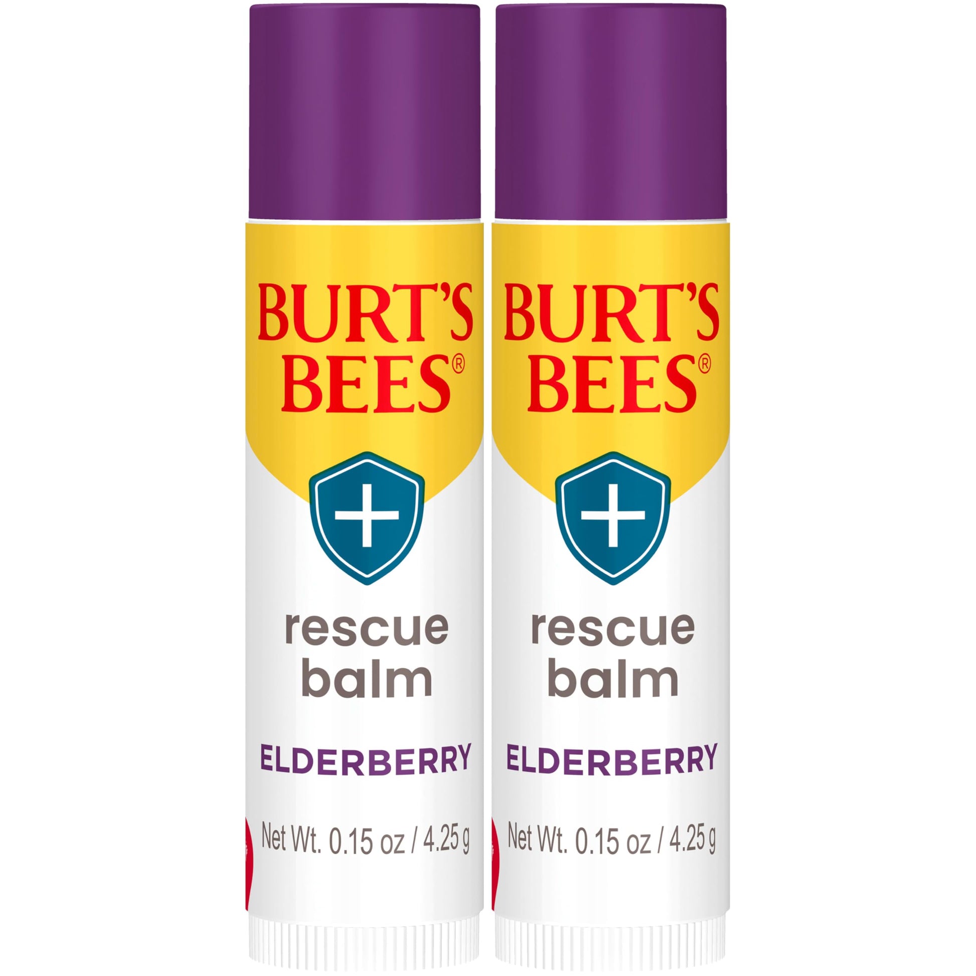Burt's Bees 100% Natural Origin Rescue Lip Balm with Beeswax and Antioxidant-Rich Elderberry, 2 Tube in Blister Box, Package May Vary, Purple, 0.15 Oz