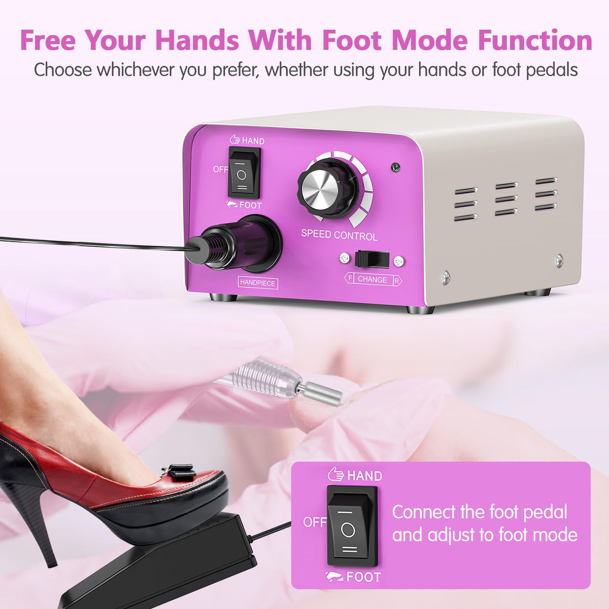 Taladro Eléctrico Subay Rosa Profesional para Uñas Acrílicas