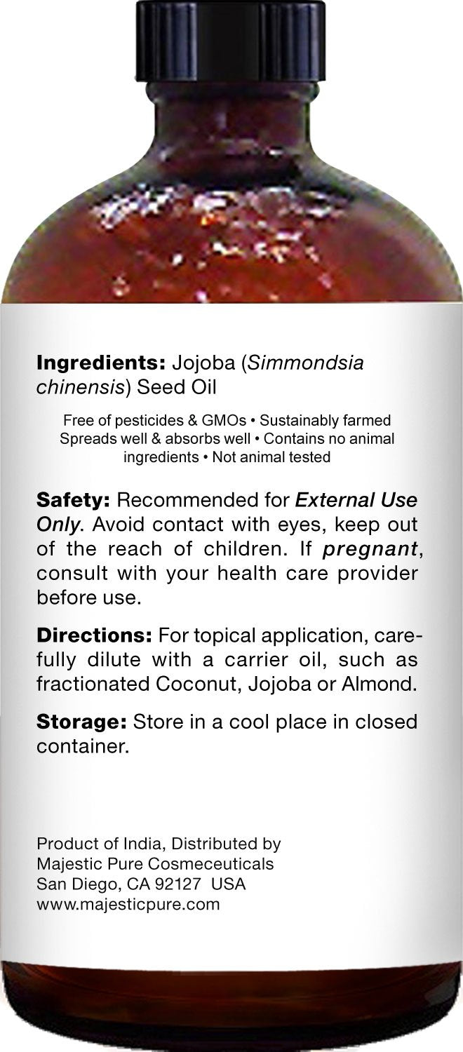 Majestic Pure Jojoba Oil for Hair, Skin or As Carrier Oil, 4 fl. oz.