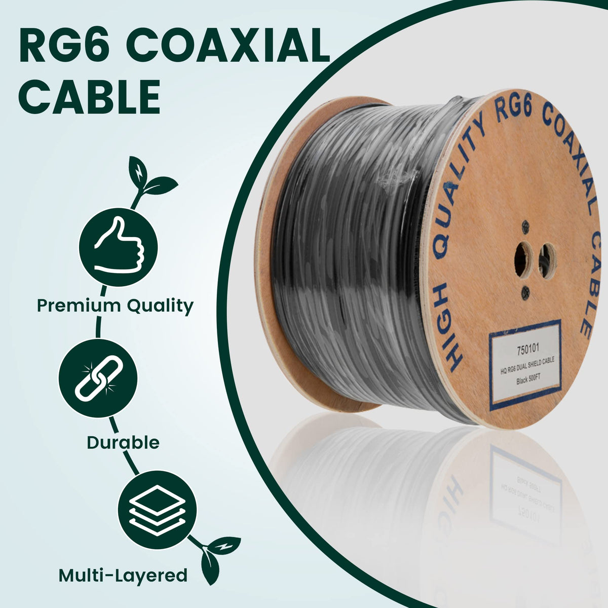 Cable Coaxial RG6 Cables Direct Online Negro Doble Escudo 1000 Pies