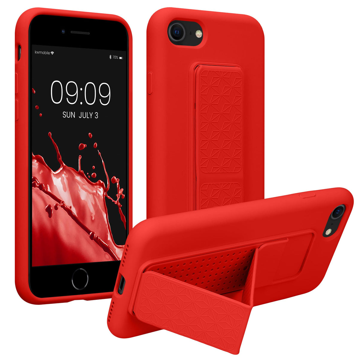 Carcasa kwmobile Rojo con Soporte y Agarre para Dedo Compatible con Apple iPhone SE (2022/2020), 8, 7