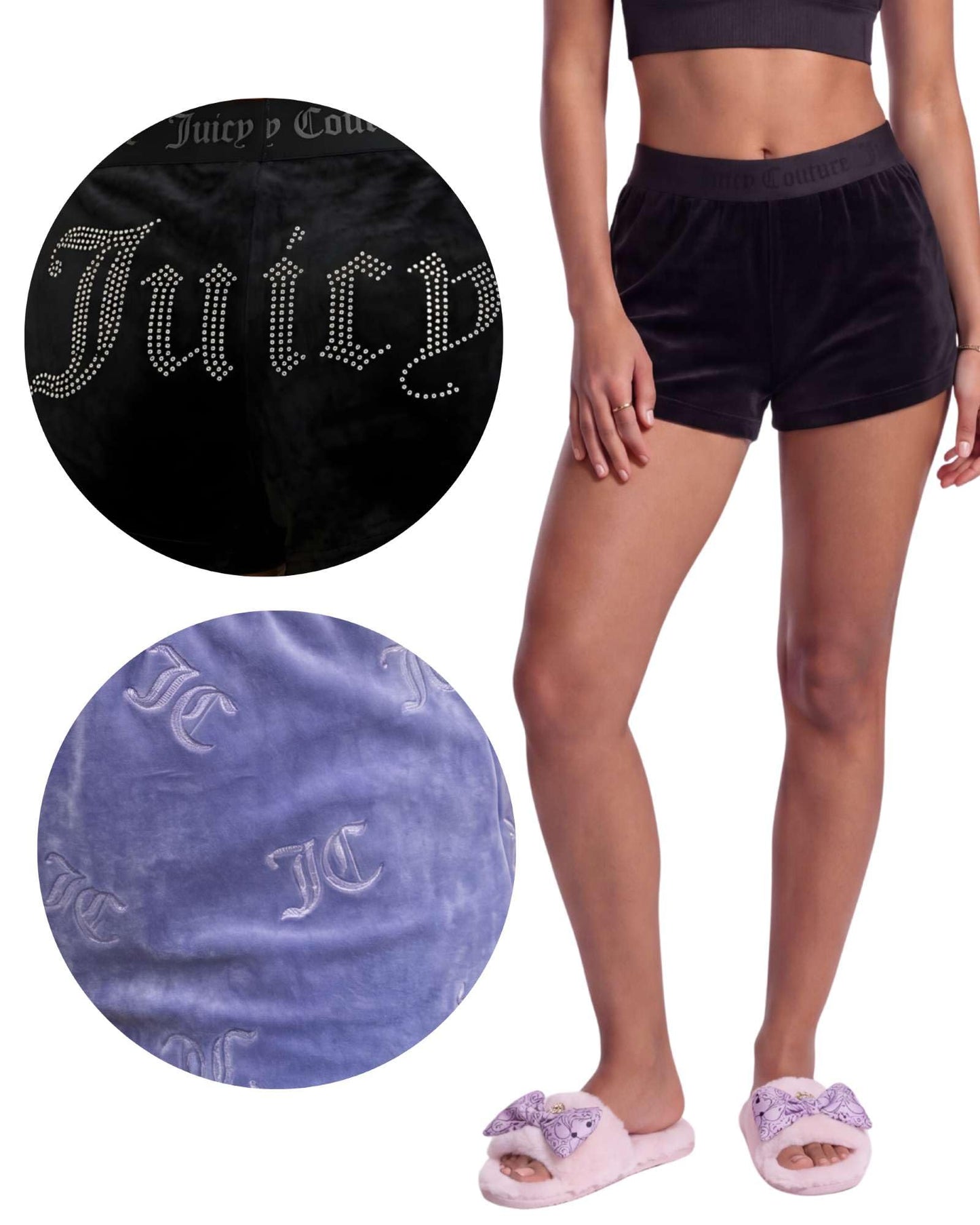 Juicy Couture Pantalones cortos de pijama de terciopelo polar para mujer, paquete de 2, pantalones cortos de diseño para dormir y estar en casa para mujer.