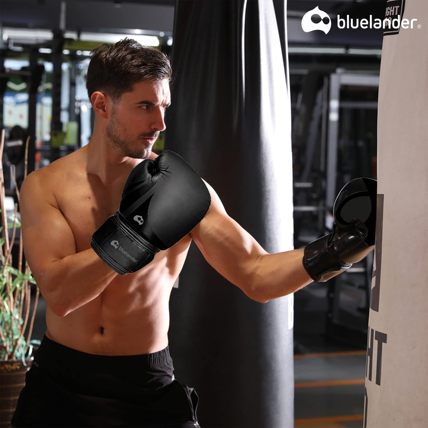Bluelander Guantes de Boxeo 16 Oz, Ideal para Hombres y Mujeres, Guantes para Box, con Protector Bucal, Entremaniento, Absorción de Impactos y Correa de Velcro para Kickboxing y MMA