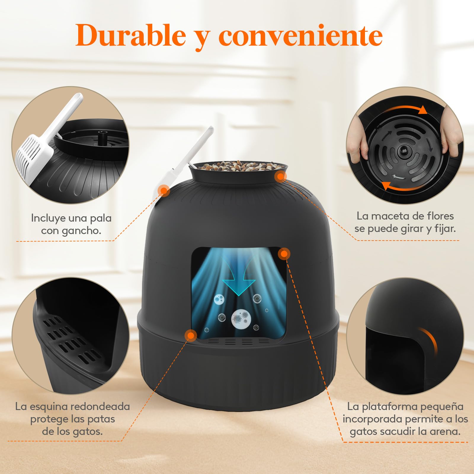 Lifewit Caja de Arena para Gatos con Plantas Ocultas, Plantas Artificiales y Caja de Arena Cerrada para Gatos, ventilación y Filtro de olores, fácil de Limpiar, Negro