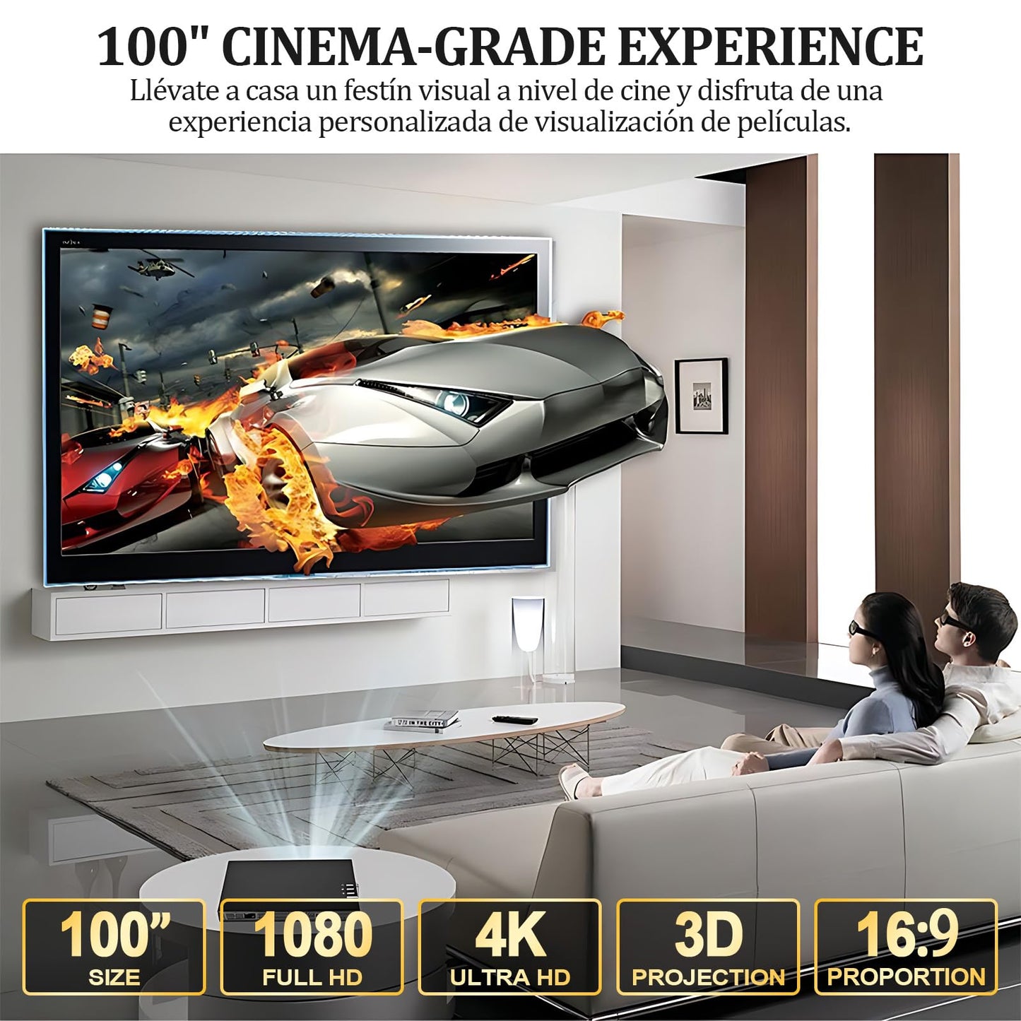 OPKOJIHY Pantalla para Proyector de 100 Pulgadas,16:9 Pantalla De Proyección HD Resistente a Las Arrugas,Visualización de Proyección Portátil con 8 Ganchos,Pantalla de película,para Camping,Oficina