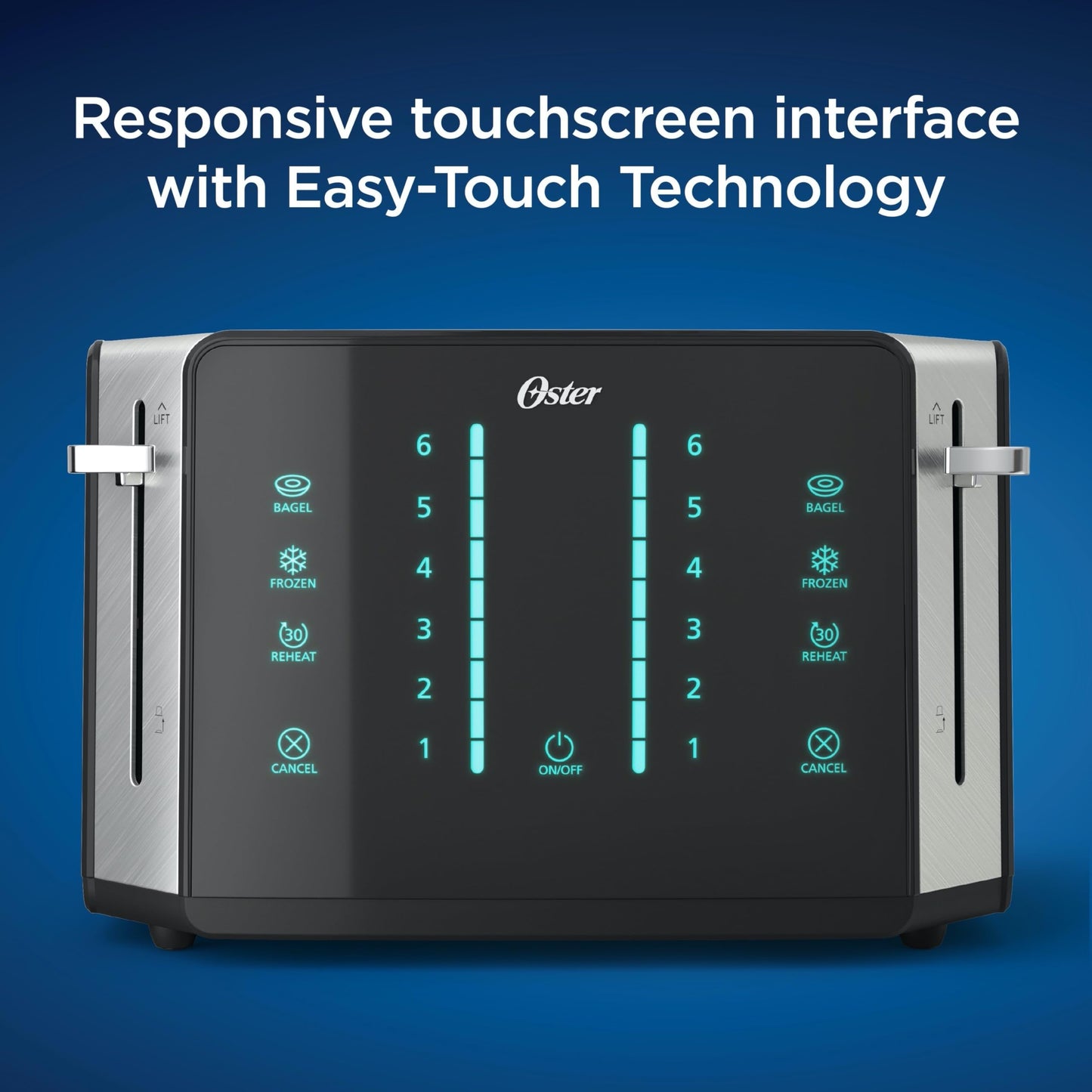 Oster - Tostadora con pantalla táctil de 4 rebanadas con tecnología Easy Touch y temporizador de cuenta regresiva digital, acero inoxidable