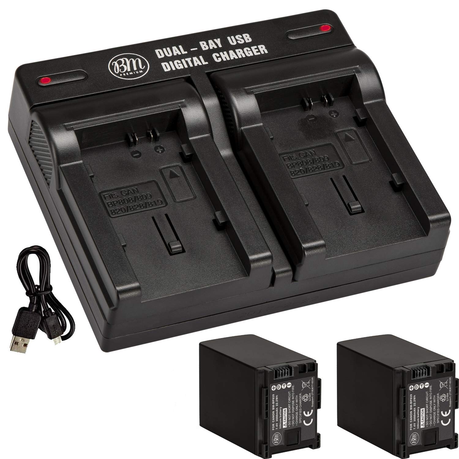 BM Premium 2 BP-828 Batteries and Dual Battery Charger for Canon VIXIA GX10, HFG20, HF G21, HFG30, HFG40, HFM30, HFM31, HFM32, HFM300, HFM301, HFM41, HFM400, XA10, XA11, XA15, XA20, XA25, XF400, XF405